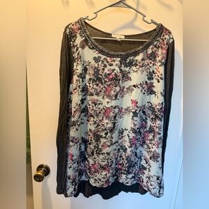 Maurices Floral Long Sleeve Top - Black and Pink